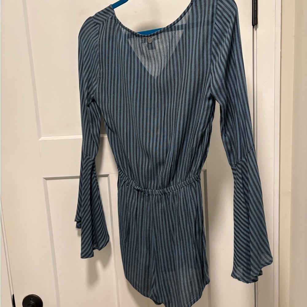 Billabong Blue Striped Long-Sleeve V-Neck Romper - Picture 5 of 5